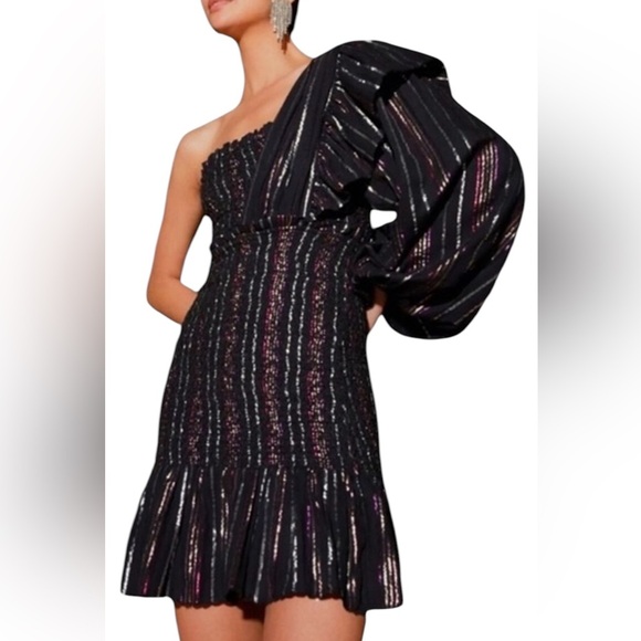 Farm Rio Elegant Black and Pink One-Shoulder Dress - Picture 1 of 13